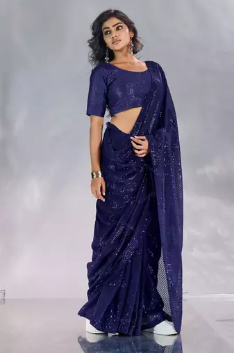 Pure georgette embellished sequinned party wear saree