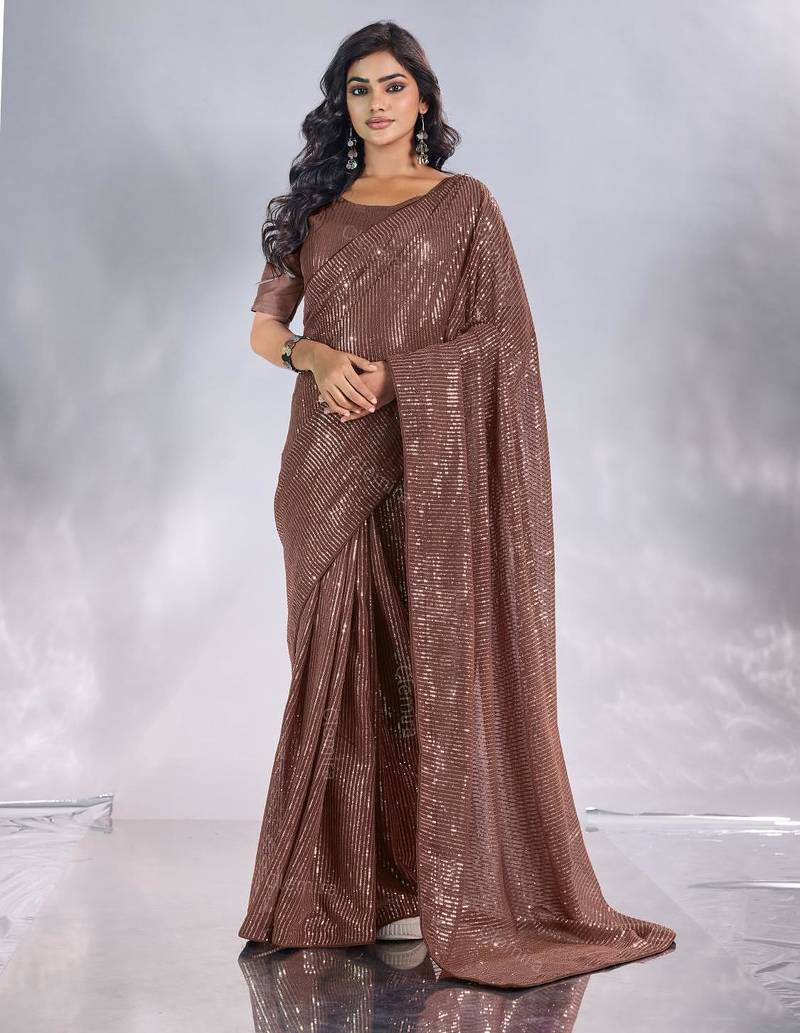 Pure georgette embellished sequinned party wear saree