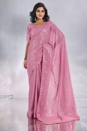 Pure georgette embellished sequinned party wear saree