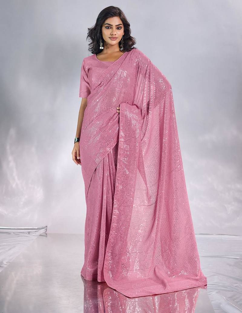 Pure georgette embellished sequinned party wear saree
