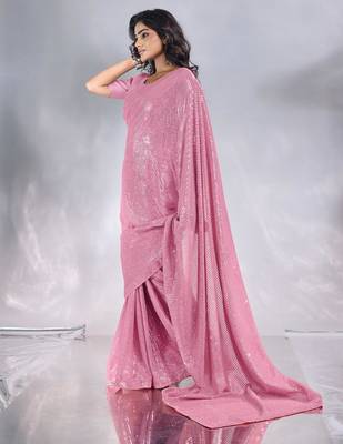Pure georgette embellished sequinned party wear saree 2
