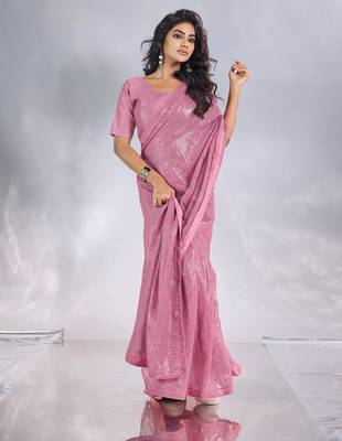 Pure georgette embellished sequinned party wear saree 4