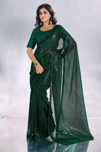 Pure georgette embellished sequinned party wear saree