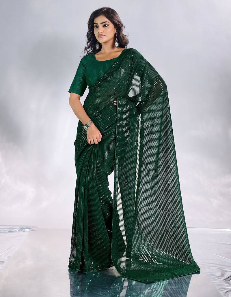 Pure georgette embellished sequinned party wear saree