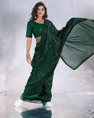 Pure georgette embellished sequinned party wear saree 3