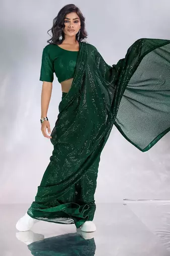 Pure georgette embellished sequinned party wear saree