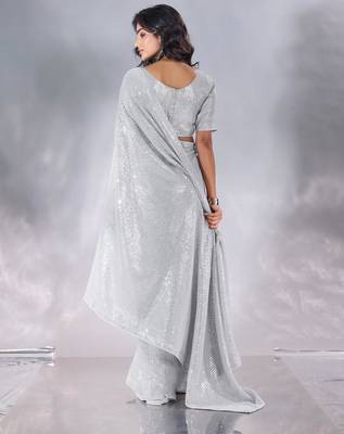 Pure georgette embellished sequinned party wear saree 3