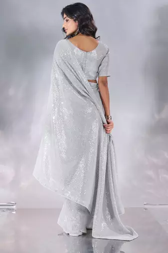 Pure georgette embellished sequinned party wear saree