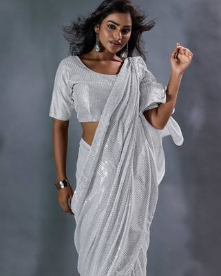 Pure georgette embellished sequinned party wear saree 4