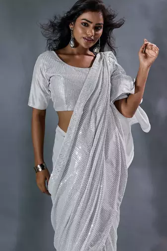 Pure georgette embellished sequinned party wear saree