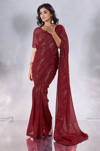 Pure georgette embellished sequinned party wear saree