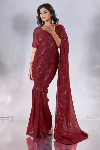 Pure georgette embellished sequinned party wear saree