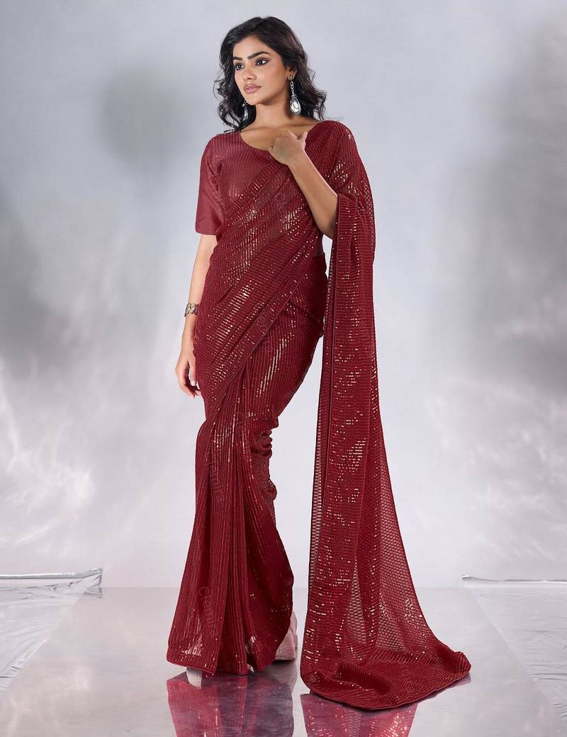 Pure georgette embellished sequinned party wear saree