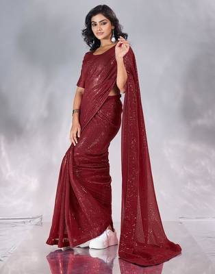 Pure georgette embellished sequinned party wear saree 3