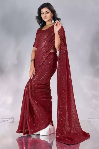 Pure georgette embellished sequinned party wear saree