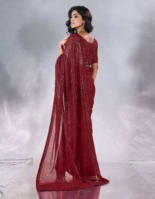 Pure georgette embellished sequinned party wear saree 4