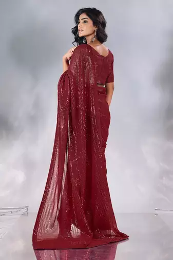 Pure georgette embellished sequinned party wear saree