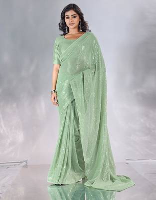 Pure georgette embellished sequinned party wear saree 1