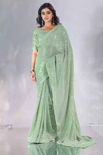 Pure georgette embellished sequinned party wear saree