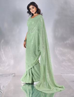 Pure georgette embellished sequinned party wear saree 2