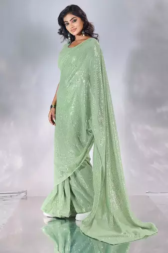Pure georgette embellished sequinned party wear saree
