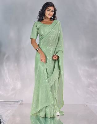 Pure georgette embellished sequinned party wear saree 4