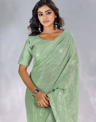 Pure georgette embellished sequinned party wear saree 5