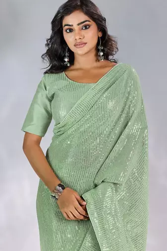 Pure georgette embellished sequinned party wear saree