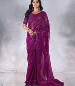 Pure georgette embellished sequinned party wear saree