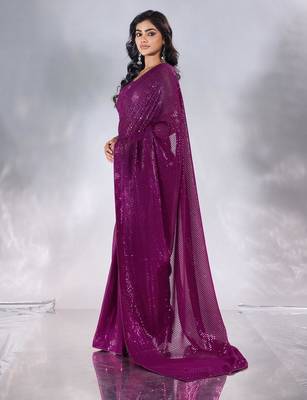 Pure georgette embellished sequinned party wear saree 2