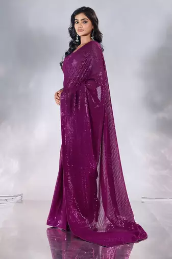 Pure georgette embellished sequinned party wear saree