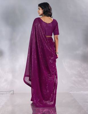 Pure georgette embellished sequinned party wear saree 3