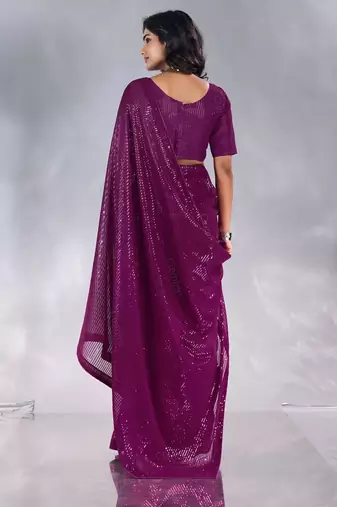 Pure georgette embellished sequinned party wear saree