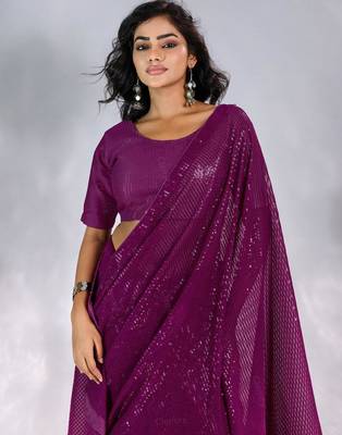 Pure georgette embellished sequinned party wear saree 4