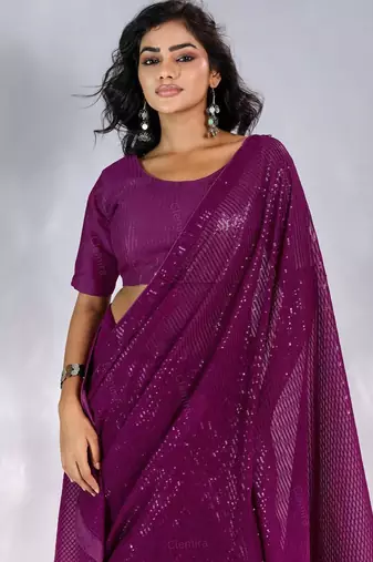 Pure georgette embellished sequinned party wear saree