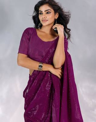 Pure georgette embellished sequinned party wear saree 5