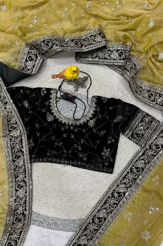 Light Yellow Color Sequins Embroidery Work Silk Saree