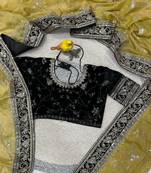 Light Yellow Color Sequins Embroidery Work Silk Saree