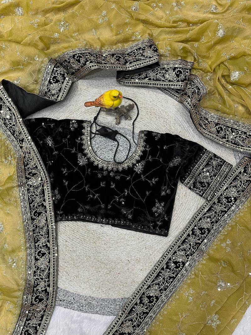 Light Yellow Color Sequins Embroidery Work Silk Saree