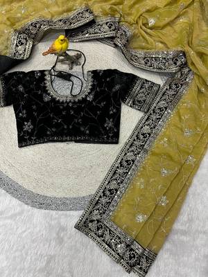 Light Yellow Color Sequins Embroidery Work art silk saree 3