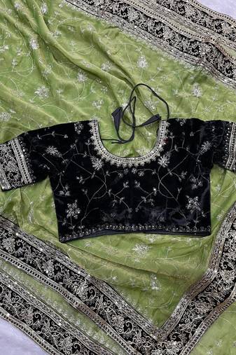 Mehndi Green Color Sequins Embroidery Work Silk Saree