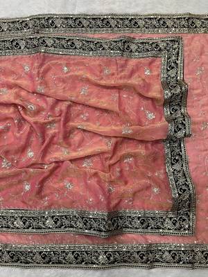 Peach Color Sequins Embroidery Work art silk saree 2