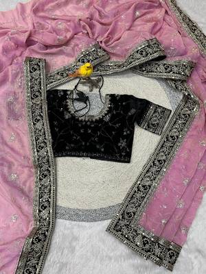 Pink Color Sequins Embroidery Work art silk saree 1