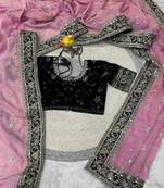 Pink Color Sequins Embroidery Work Silk Saree