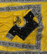 Yellow Color Sequins Embroidery Work Silk Saree