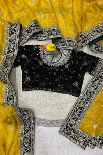 Yellow Color Sequins Embroidery Work art silk saree