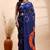 Ink blue malmal cotton saree with artistic tie-dye circles & vibrant handcrafted patterns