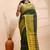 Dark green handloom cotton saree with yellow traditional border & intricate weaving design