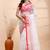 White & red muslin saree with delicate jamdani motifs and graceful contrast border