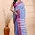 Steel blue & red handloom saree with minimalist woven motifs and classic contrast border